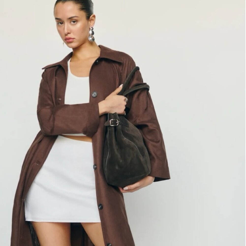 Reformation chocolate brown linen trench - M